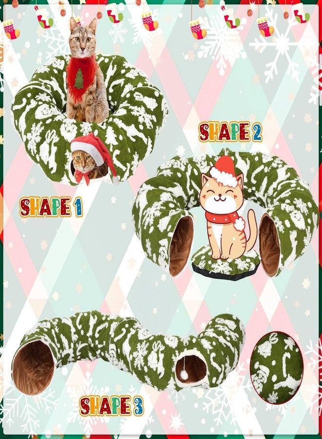 Yeyeplum Cat Tunnel Christmas Tree Skirt 3 ft x 3 ft x 10 Inch Cat Bed Donut Cave Indoor Fluffy Circular with Mat and Ball Playground Toys for Festive Kitten Puppy Ferret Rabbit(Green,Elk) - Image 4